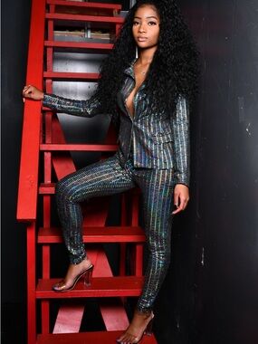 Metallic Holographic Stretch suit - Black
